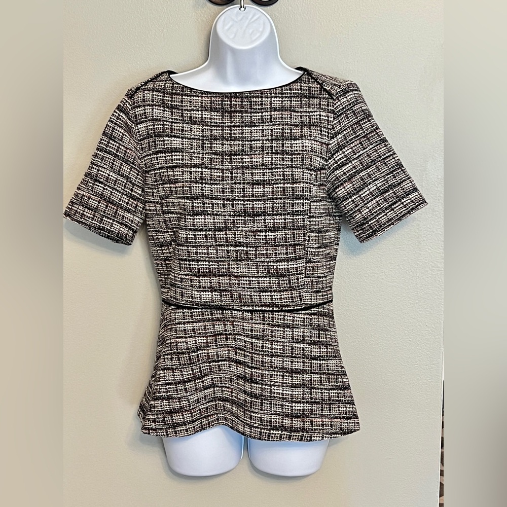 Ann Taylor Peplum Tweed Short sleeve Top, size XS